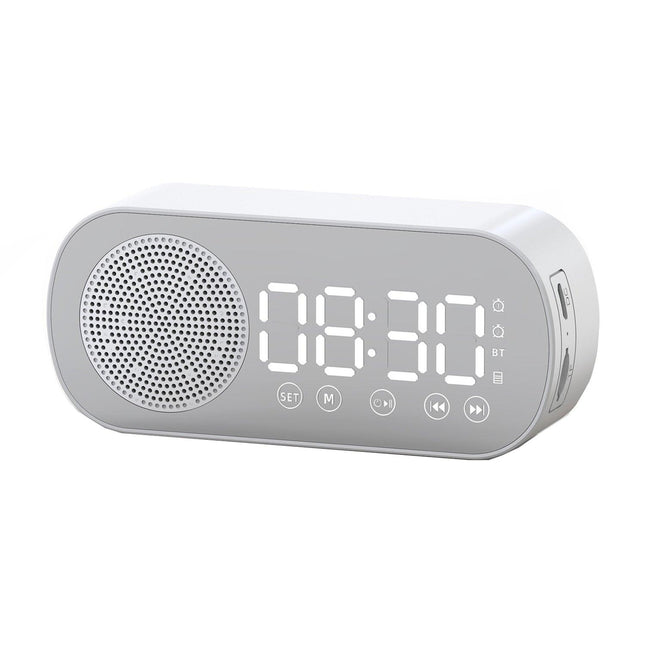 Wireless Bluetooth Speaker Alarm Clock Music Radio Player Timer Hands-Free Calling (White).