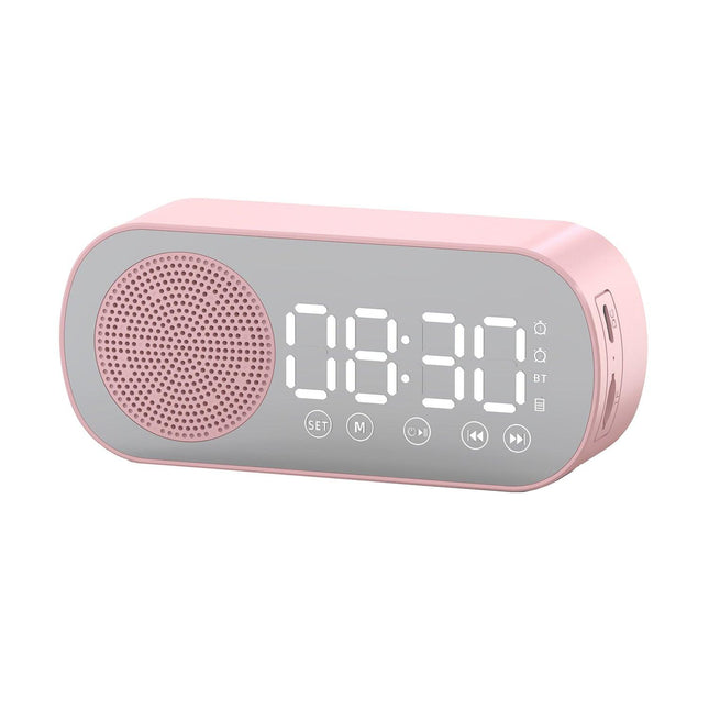 Wireless Bluetooth Speaker Alarm Clock Music Radio Player Timer Hands-Free Calling (Pink).