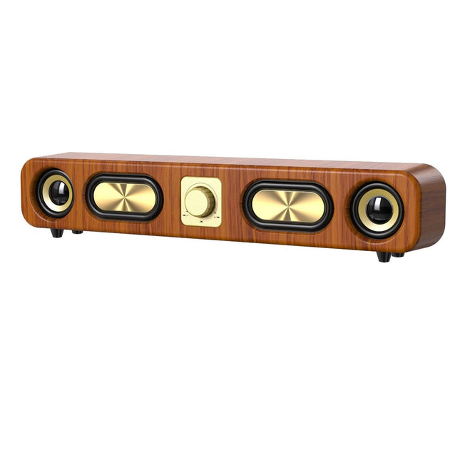 Retro Wood Grain Wireless Bluetooth Speaker Soundbar Deep Bass USB/TF/AUX Inputs.