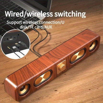 Retro Wood Grain Wireless Bluetooth Speaker Soundbar Deep Bass USB/TF/AUX Inputs.