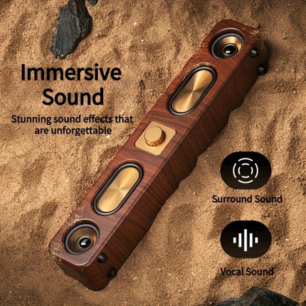 Retro Wood Grain Wireless Bluetooth Speaker Soundbar Deep Bass USB/TF/AUX Inputs.
