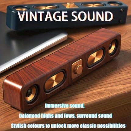 Retro Wood Grain Wireless Bluetooth Speaker Soundbar Deep Bass USB/TF/AUX Inputs.