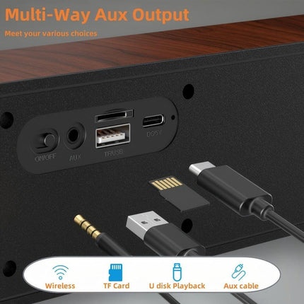 Retro Wood Grain Wireless Bluetooth Speaker Soundbar Deep Bass USB/TF/AUX Inputs.