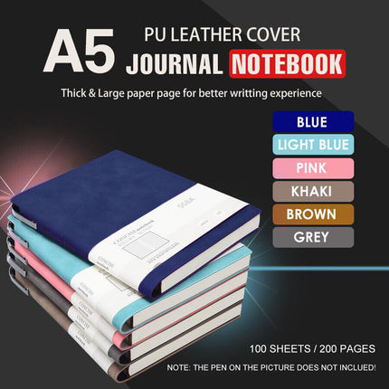 A5 200 Pages Fashion Glued PU Leather Cover Journal Travel Notebook Travellers Diary(Brown).