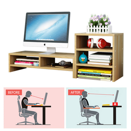 Wooden Desk Monitor Riser Stand With 3Tier Storage Shelves Desktop Bookshelf(Walnut Wood(Style 02)).