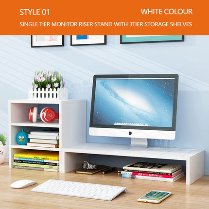 Wooden Desk Monitor Riser Stand With 3Tier Storage Shelves Desktop Bookshelf(Walnut Wood(Style 02)).