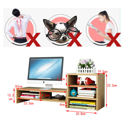 Wooden Desk Monitor Riser Stand With 3Tier Storage Shelves Desktop Bookshelf(Walnut Wood(Style 02)).