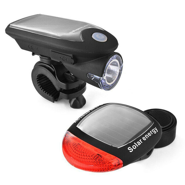 Solar Powered Bicycle Cycling Bike LED Headlight + Rear Tail Light Lamp LED with Gift Box.