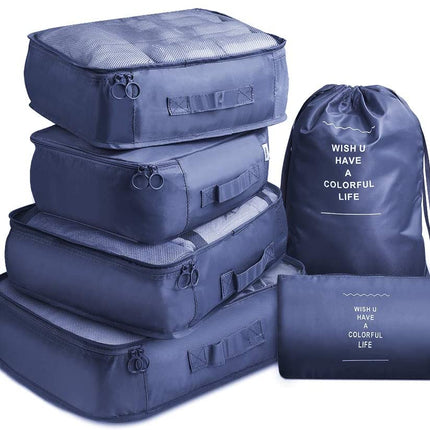6 Pcs Waterproof Compression Packing Cubes Large Travel Luggage Organizer Storage (Navy).
