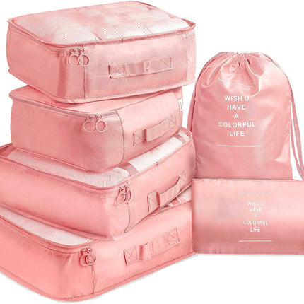 6 Pcs Waterproof Compression Packing Cubes Large Travel Luggage Organizer Storage (Pink).