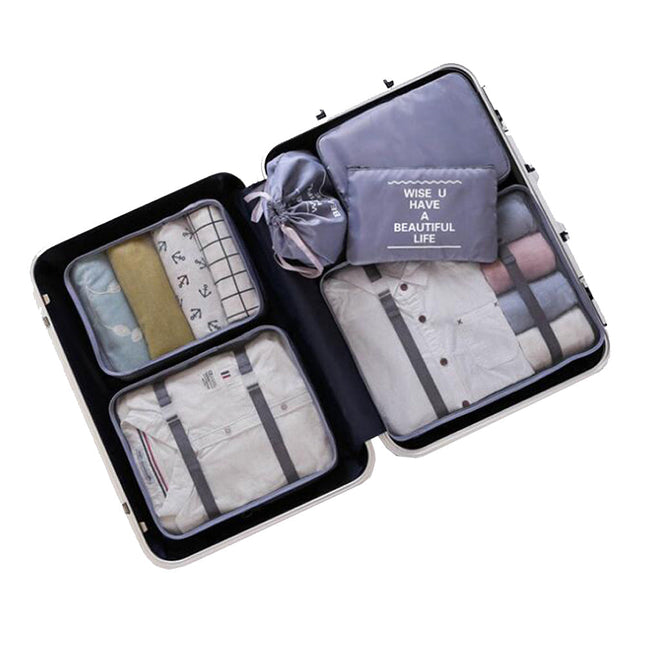 6 Pcs Waterproof Compression Packing Cubes Large Travel Luggage Organizer Storage (Light Blue).