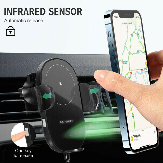 Automatic Clamping 15W Wireless Car Fast Charger Mount 2in1 Car Phone Holder.