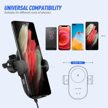 Automatic Clamping 15W Wireless Car Fast Charger Mount 2in1 Car Phone Holder.