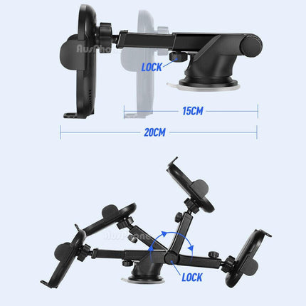 Automatic Clamping 15W Wireless Car Fast Charger Mount 2in1 Car Phone Holder.