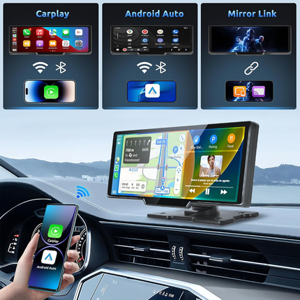 10.26" Wireless Apple Android Carplay Dual Dash Cam Front Rear Camera with 64G Card.
