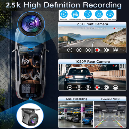 10.26" Wireless Apple Android Carplay Dual Dash Cam Front Rear Camera with 64G Card.