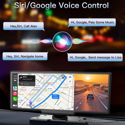 10.26" Wireless Apple Android Carplay Dual Dash Cam Front Rear Camera with 64G Card.