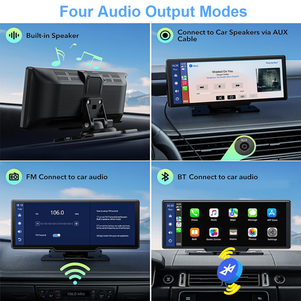 10.26" Wireless Apple Android Carplay Dual Dash Cam Front Rear Camera with 64G Card.