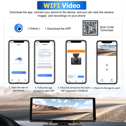 10.26" Wireless Apple Android Carplay Dual Dash Cam Front Rear Camera with 64G Card.