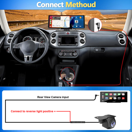 10.26" Wireless Apple Android Carplay Dual Dash Cam Front Rear Camera with 64G Card.