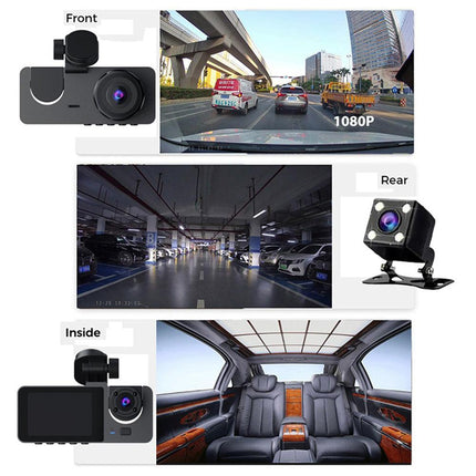 3 Channel Car DVR HD 1080P Vehicle Dash Cam Three Way Camera DVRs Recorder with 32 GB Card.