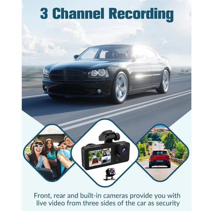 3 Channel Car DVR HD 1080P Vehicle Dash Cam Three Way Camera DVRs Recorder with 32 GB Card.