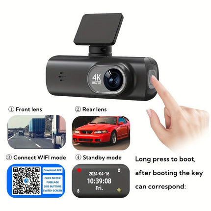 4K Front and Rear Dual Dash Cam WiFi GPS Car Camera with 64GB SD Card.