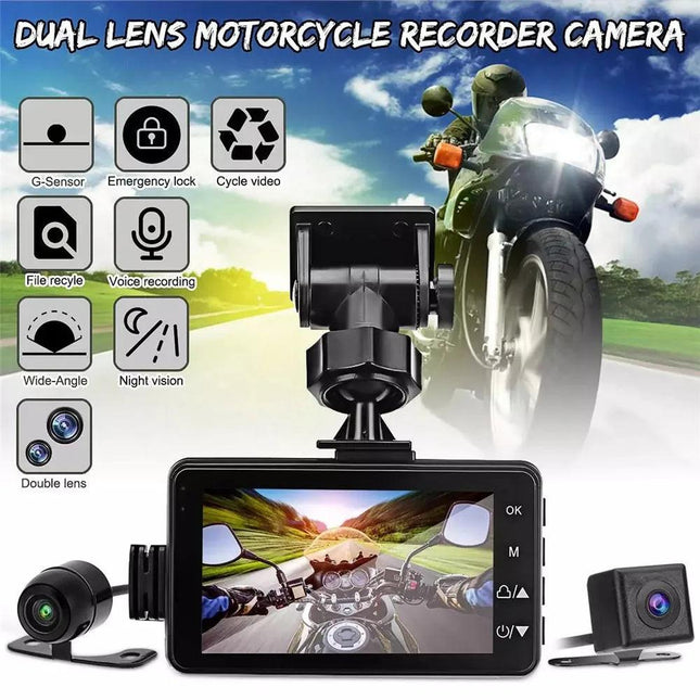 3inch LCD HD Dual Camera Motorcycle DVR Video Driving Recorder With 32G Card.