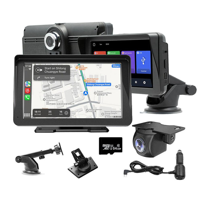 7" IPS HD Touch Screen Apple Android Carplay with Dual Dashcam 64G Card.