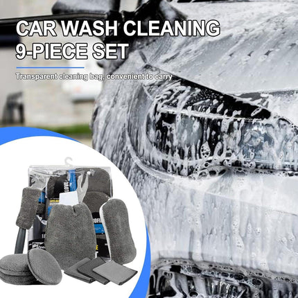 Car Cleaning Sponge Towel Brushe Set 9Pcs Car Wash Kits Cleaning Tools Set.