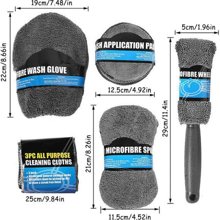 Car Cleaning Sponge Towel Brushe Set 9Pcs Car Wash Kits Cleaning Tools Set.