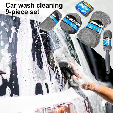 Car Cleaning Sponge Towel Brushe Set 9Pcs Car Wash Kits Cleaning Tools Set.