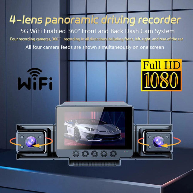 4 Channel 5G WiFi Dashcam FHD 1080P 170° Wide Angle G-Sensor with 64GB Card.