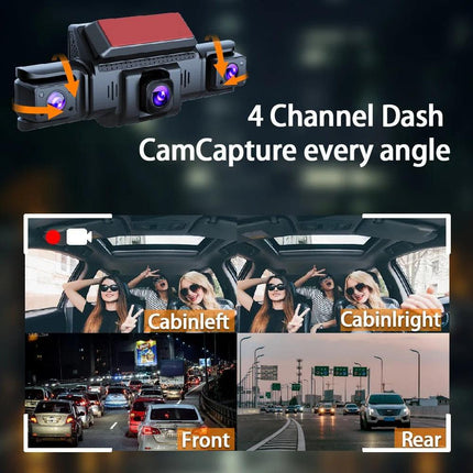 4 Channel 5G WiFi Dashcam FHD 1080P 170° Wide Angle G-Sensor with 64GB Card.
