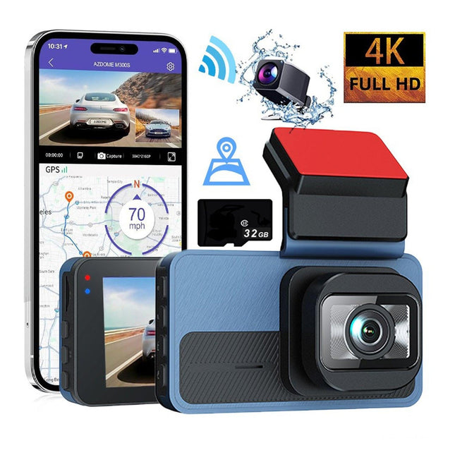4K+2.5K Dual Dash Cam with WiFi GPS ADAS, Front and Rear Car Camera Recorder with 32GB Card.