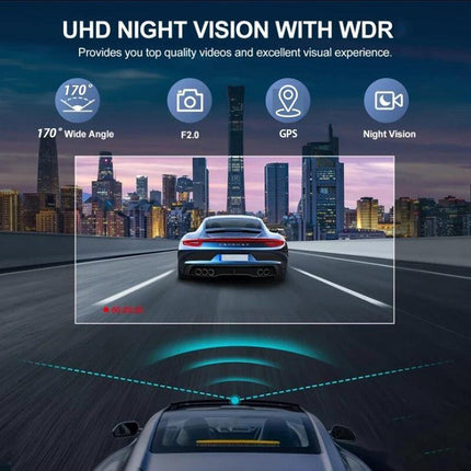 4K+2.5K Dual Dash Cam with WiFi GPS ADAS, Front and Rear Car Camera Recorder with 32GB Card.