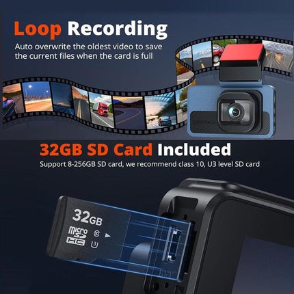 4K+2.5K Dual Dash Cam with WiFi GPS ADAS, Front and Rear Car Camera Recorder with 32GB Card.