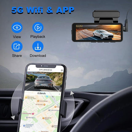 4K Wifi Dash Cam Front, 1080P In-Car Rear Dual Recording with GPS 64GB Card.