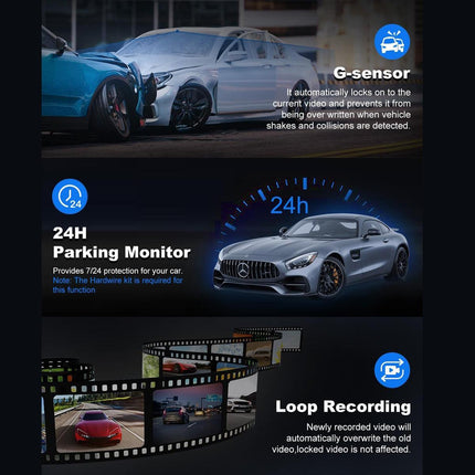4K Wifi Dash Cam Front, 1080P In-Car Rear Dual Recording with GPS 64GB Card.