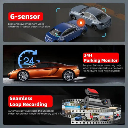 4K WiFi Car Dash Cam Dual Lens Wide Angle IPS Screen Night Vision Recording with 32GB Card.