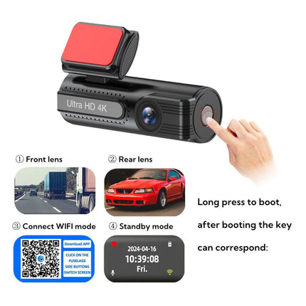 4K WiFi Car Dash Cam Dual Lens Wide Angle IPS Screen Night Vision Recording with 32GB Card.