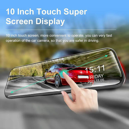10” 4K Mirror Dash Cam, 2K Rear Camera, WiFi GPS ADAS BSD, Stream Media, 64GB Included.