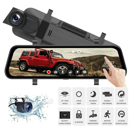 10” 4K Mirror Dash Cam, 2K Rear Camera, WiFi GPS ADAS BSD, Stream Media, 64GB Included.