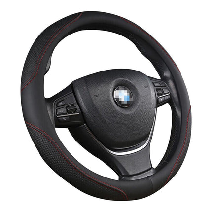 Universal Luxury Car 37-38cm Steering Wheel Cover PU Leather Non-slip Breathable (Black-red).