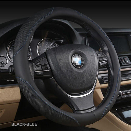 Universal Luxury Car 37-38cm Steering Wheel Cover PU Leather Non-slip Breathable (Black-red).