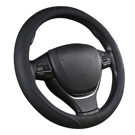 Universal Luxury Car 37-38cm Steering Wheel Cover PU Leather Non-slip Breathable (Black-blue).