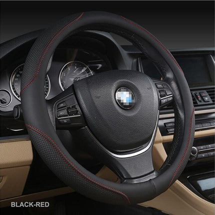 Universal Luxury Car 37-38cm Steering Wheel Cover PU Leather Non-slip Breathable (Black-blue).