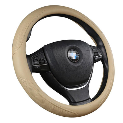 Universal Luxury Car 37-38cm Steering Wheel Cover PU Leather Non-slip Breathable (Cream).