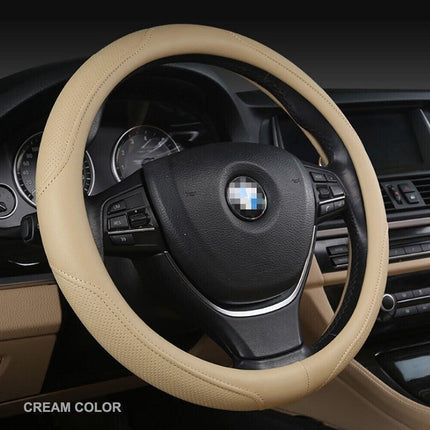 Universal Luxury Car 37-38cm Steering Wheel Cover PU Leather Non-slip Breathable (Cream).