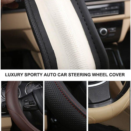 Universal Luxury Car 37-38cm Steering Wheel Cover PU Leather Non-slip Breathable (Cream).